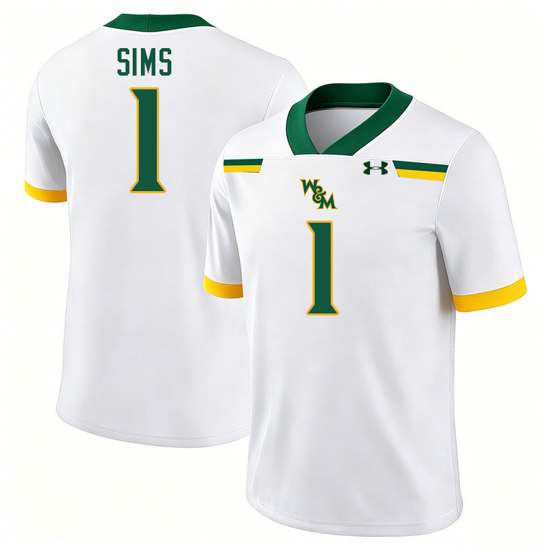 William & Mary Tribe #1 Tariq Sims College Football Jerseys,Uniforms-White